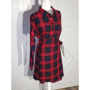 SKIES ARE BLUE PLAID DRESS COLOR RED/BLUE LONG SLEEVE 100% COTTON SIZE 2X